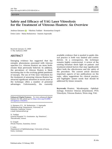 Safety and Efficacy of YAG Laser Vitreolysis for the Treatment of.